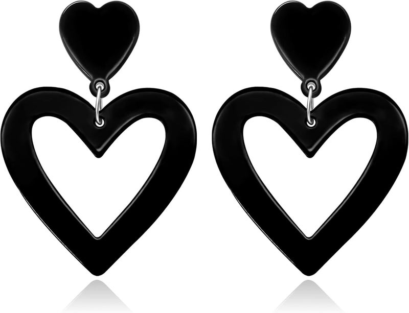 HOLYRY Neon Heart Earrings for Women Acrylic Neon Earrings 80s 90s Outfit for Women Glow Party Accessories Gifts Hot Pink Orange Green Yellow - Image 1